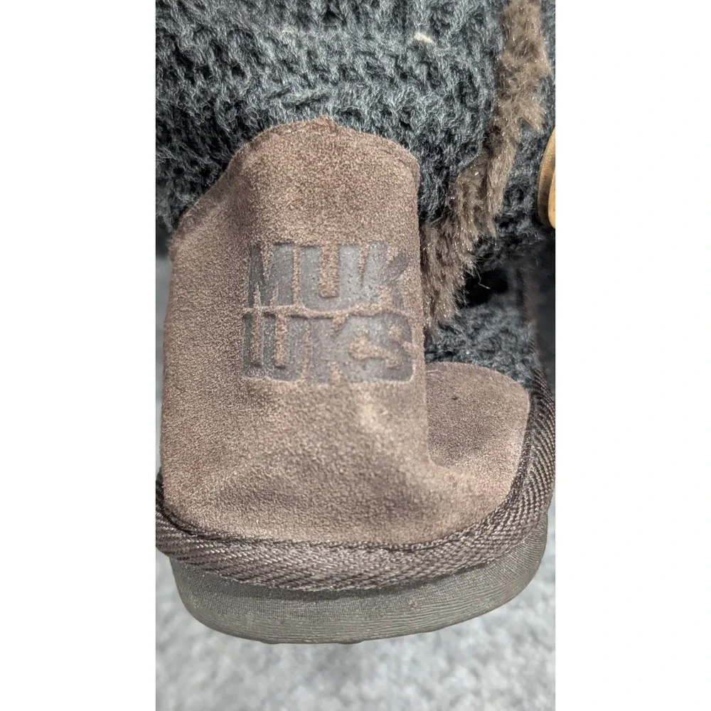 Muk Luks Boots Womens‎ 9 Gray Boho Suede  Brown Faux Fur Crotchet Sweater Boots
